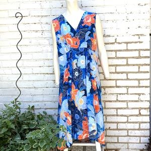 Ruby Rd. Floral high low sleeveless dress Orange Blue Gold White Petite XL